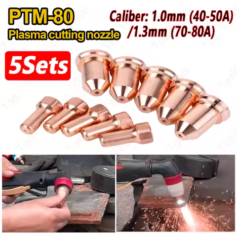 5 Sets PT80 Plasma Consumables For PT 80 PTM80 Plasma Cutting Nozzle Electrode Torch Caliber 1.0mm (