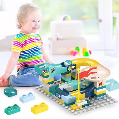 65pcs/set Marble Race Run Block Compatible Duploed Building Blocks Plastic Funnel Slide DIY Assembly