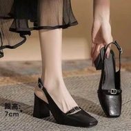 【 online_ph】2inch Block Square toe Chuncky Style Leather Women's Heels 666