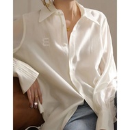 Elegant สีขาวสไตล์ฝรั่งเศสเสื้อผู้หญิงการออกแบบ Sensation Unique Chic ผ้าไหมชีฟองแขนยาว SLIM FIT PUR