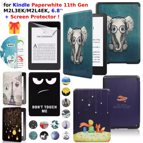 For Kindle Paperwhite 11th Gen Case + Screen Protector 6.8'' M2L3EK M2L4EK 2021 Leather Cover Wake/S