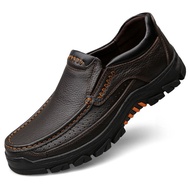 QBELY รองเท้ารองเท้าโลฟเฟอร์ผู้ชายรองเท้าหนังแท้แบบใหม่รองเท้าลำลองผู้ชายหนังวัวอ่อนแบบสวมสีน้ำตาลดำ
