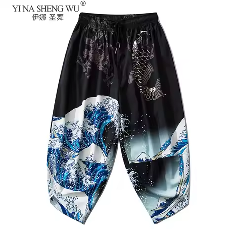 Japanese Style Harajuku Men Trousers Sakura Samurai Costume Loose Fashion Women Traditional Bloom Wa