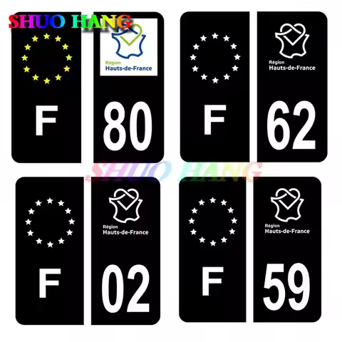Sticker License Plate No. Car 02 Aisne 59 Nord 62 Pas De Calais 80 Somme Noir C Black&F Europe Vinyl