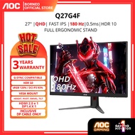 AOC Q27G4F 27" 180Hz Gaming Monitor - Fast IPS/2560x1440 (QHD)/0.5ms/G-Sync Compatible