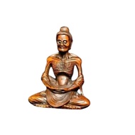 Chinese Boxwood Wood Carved Skinny Arhat ascetic monk Buddha Statue