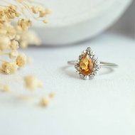 黃水晶 優雅水滴 11月生日石 天然寶石 純銀戒指