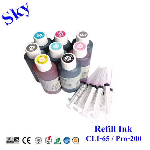 Sky Refillable cartridges / Ink For Canon CLI65 CLI-65 , For Canon PIXMA Pro-200 pro200 printer