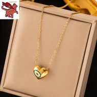 18k saudi gold necklace pawnable legit original glossy love heart painted eye pendant necklace women's fashion niche personality jewelry