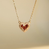 Yes✨S925 silver necklace 18K gold plated necklace heart-shape necklace garnet pendant necklace besti