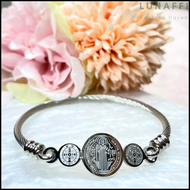 Triple St. Benedict Stainless Steel Bangle - Silver