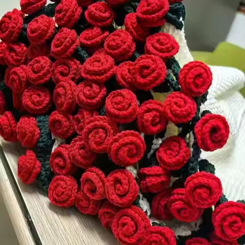Creative Not Finished Product Rose Bouquet Blankets DIY Folding Handmade Crocheted Blanket Material 