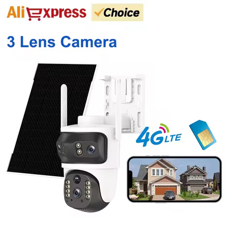 V380 4G SIM 3 Lens Solar Camera CCTV 12MP HD 6K Outdoor Automatic Tracking Humanoid PIR AI Detection