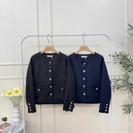 Gluecoat | [T623/P121] Long-Sleeved Coat Navy/Black Braided Collar 2 Side Pockets Practical
