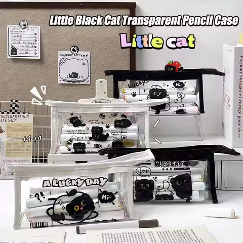 Little Cat Pencil Case Portable School Stationery Storage Bags Handle Zipper Pen Bags Makeup Brush P