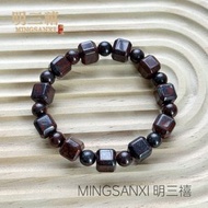 和田玉紅伊丁雞血石手鏈 玉石雞血玉手串 隕石龍鱗竹節手排