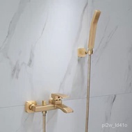 ☘️MHNordic Brushed Gold Copper Bathtub Triple Hot and Cold Faucet Bathroom Golden Brass Simple Shower Head Set