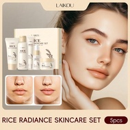 1 Set Moisturizing LAIKOU Rice Skincare Set,5-Piece Set (50g Facial Cleanser+100ml Toner+17ml Essenc