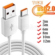 [ Featured ] 3/5/6/8/10/12 M Data Cable - USB C Charging Cable - Ultra-long Type C Cord - Fast Charging Wire - Thickened, Flexible Protection - For Mobile Phones