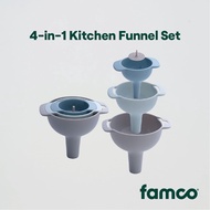 Famco 4-in-1 Nesting Kitchen Funnel Set with Strainer, For Liquids, Spices & Powders