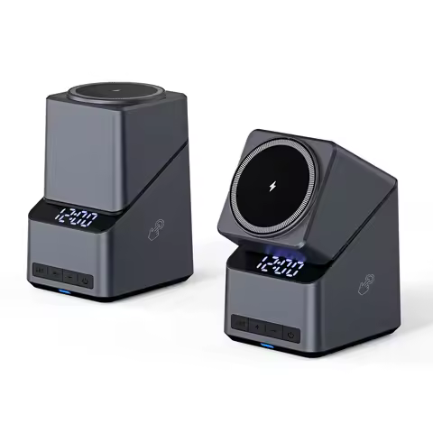 Magnetic 4 in 1 Auto Rotation Wireless Charger with Clock for Iphone 12-16 Series(15W), Apple Watch(