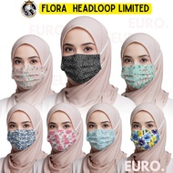 EURO FLORAL HEADLOOP FACE MASK - HIJAB MASK 50PC DEWASA