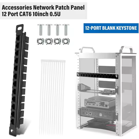 12 Port Patch Panel 10inch 0.5U CAT6 Network Patch Panel for DeskPi RackMate T1/T0/T2/T1 Plus/T0 Plu