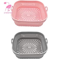 2Piece Air Fryer Silicone Liners Square Reusable Air Fryer Liners Foldable Air Fryer Accessories Pink and Grey