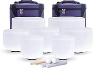 6-12 Inch 432hz Crystal Bowls Set of 7Pcs C D E F G A B with Carrying Cases and Suede Stickers,O-Rin