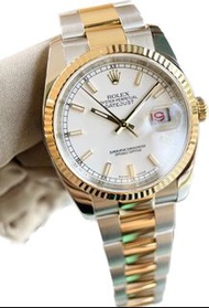 ✅罕有板帶🌟陶瓷白面⚪️🔴單紅日歷-18k金間金🌟✅勞力士Rolex Datejust 36 Gold Fluted Bezel Watch 116233-0171✅116233 16233✅尾期內影