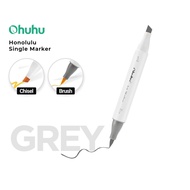 OHUHU SINGLE Honolulu (Brush & Chisel) - GREY SERIES | 361 Colors Refill Marker Unit Acrylic Marker