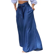 Women Pants Solid Color Oversized Long Tight Waist Wide Leg Lady Pants Skirt Daily Clothes