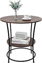 Relaxdays Side Table, 2 Shelves, H x D: 55 x 55 cm, Wood Effect & Metal, Sofa Table, Round Coffee Ta