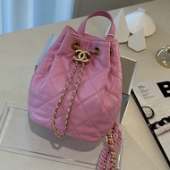 CHANEL 粉色抽繩雙肩包後背包 芯片款