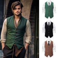 V-neck Oversized Business Banquet Vest with Metal Button Rock Detective Museum Men's Vest