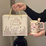 Ins Retro Coffee Cup Design Mug Girl High-value Office Water Cup Ceramic Gift Box Birthday 0IEO