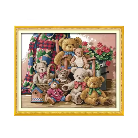 Bear club cross-stitch kit animal cartoon family DIY set DMC color 18ct 14ct 11ct cotton thread embr