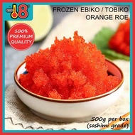 FROZEN EBIKO / TOBIKO ORANGE ROE 500G/BOX 鱼籽 HALAL JAPAN CAVIAR Sashimi Grade