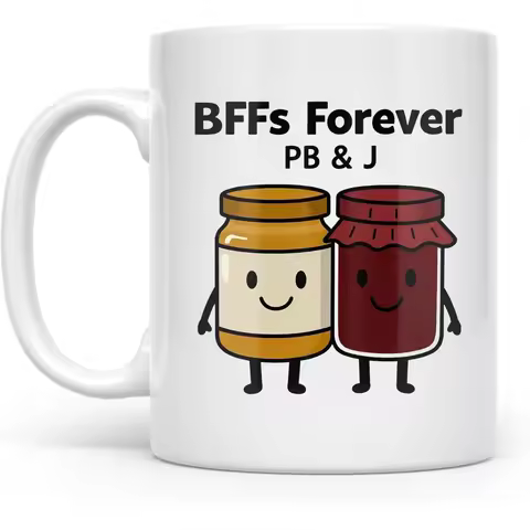 Peanut Butter & Jelly Friendship Mug - 11oz White Ceramic Coffee Cup with Peanut Butter & Jelly Lett