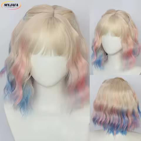 Addams Family Wednesday 2 Enid Sinclair Cosplay Wig Dyeing Blond Pink Blue Colorful Heat Resistant S
