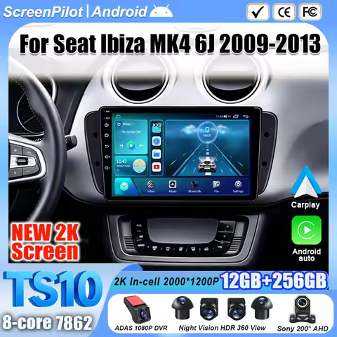 Android 16 For Seat Ibiza MK4 6J 2009 - 2013 Car Radio Stereo Head Unit Multimedia Video Player GPS 