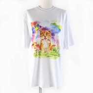 全新未使用MSGM 2021 100% 純棉彩虹貓印花圓領短袖T卹，白色，XXS碼，正品，義大利製造，女款