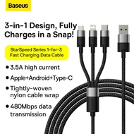 Baseus 3-in-1 USB-C Cable for iPhone, MacBook, Samsung, Xiaomi 3.5A Charger Cable