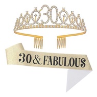 LY 30Th 40Th 50Th Birthday Fabulou Crown Crystal Satin Ribbon Woman Happy Birthday Party Decoration