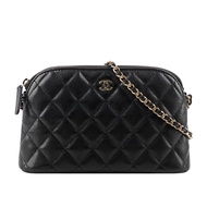 【CHANEL 香奈兒】金色CC Logo 粒紋牛皮貝殼包/鍊包(黑色)/ 平行輸入