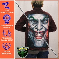AWAS Jaket Jeans Denim Printing Gambar Belakang Jeans Maroon Sandwash Bahan Tebal Joker Comando Tour