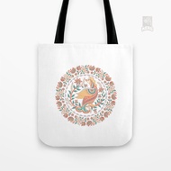 Circular ornament canvas Tote Bag with bird and flowersa. Indian Indian