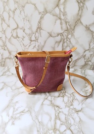 斜側肩背水桶包 帆布水桶包 真皮全手縫