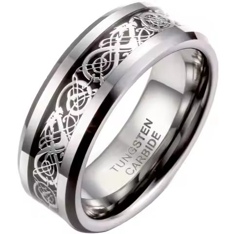 BONISKISS 8mm Men's Ring Celtics Dragon Tungsten Carbide Ring Anniversary/Engagement/Wedding Band Ri
