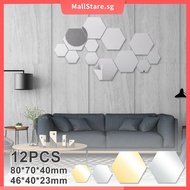 12Pcs Hexagon Mirror Geometric Hexagon Mirror Self Adhesive Acrylic Mirror Wall Sticker for Home SHO